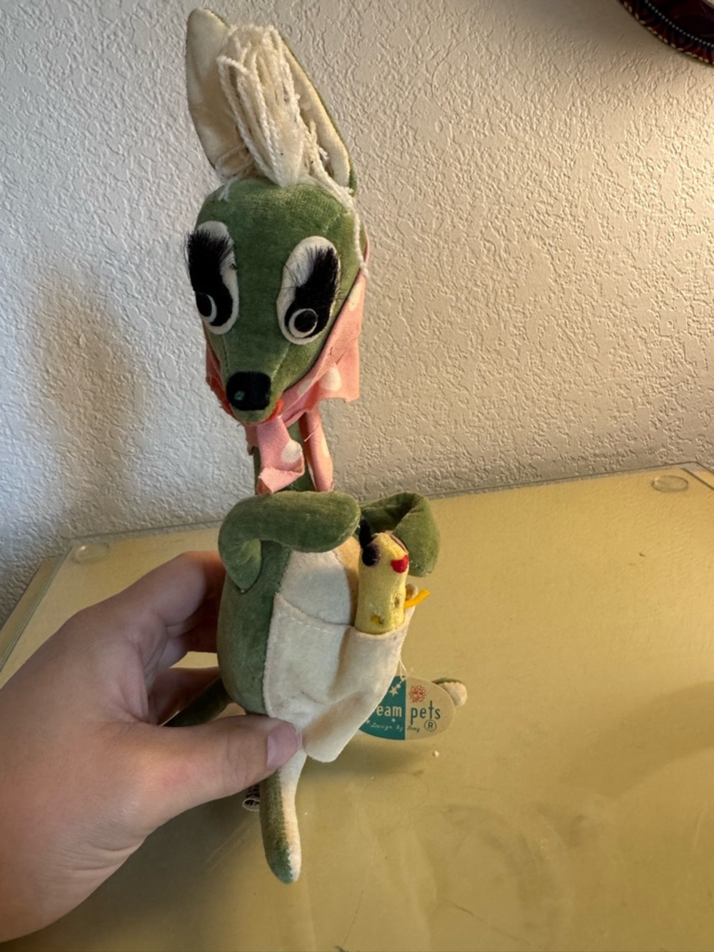 Vintage Dream Pets Green Plush Kangaroo with Joey